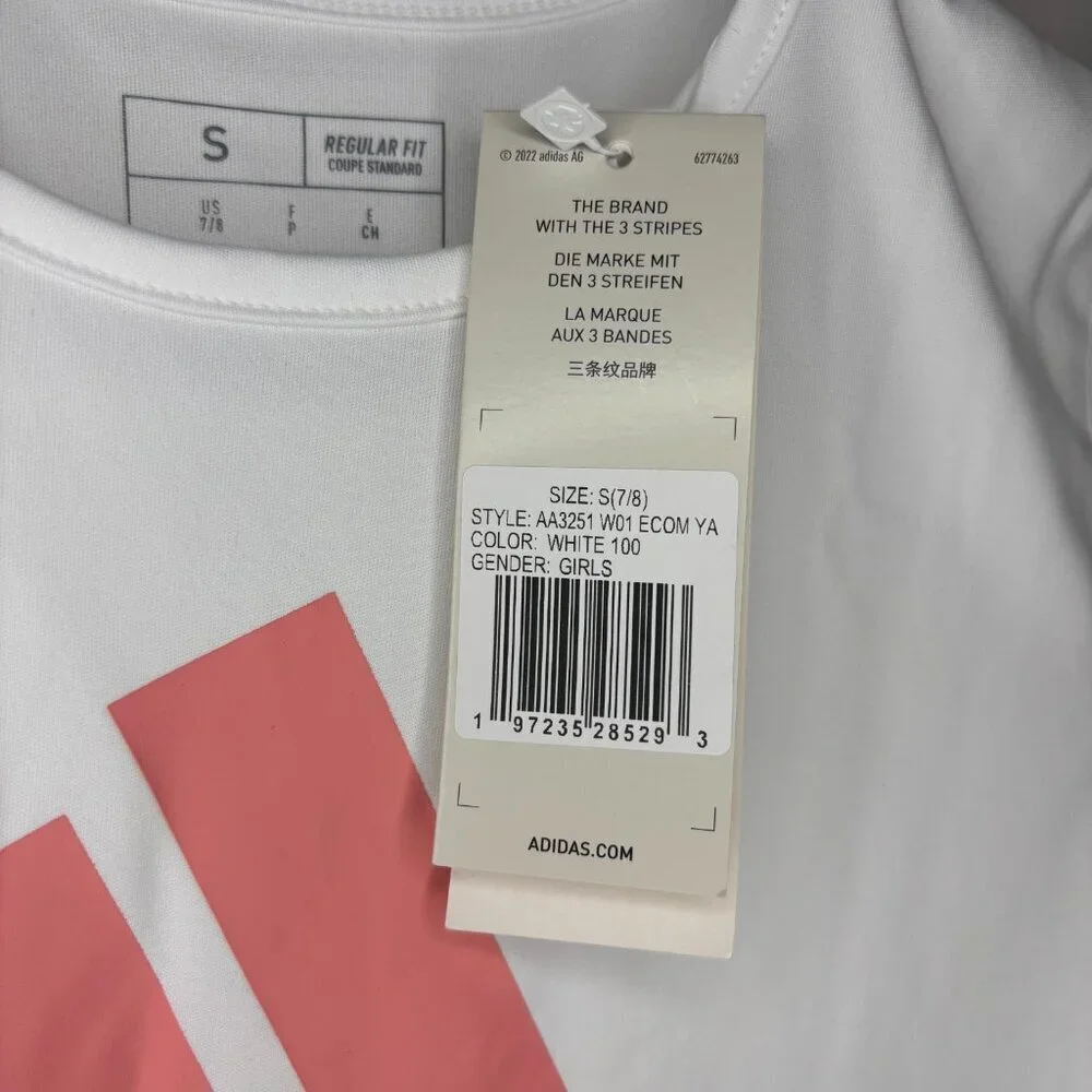 ADIDAS NEW Short Sleeve Tee Girls S(7/8) Aeroready Pink Yellow Crew Neck Reg Fit
